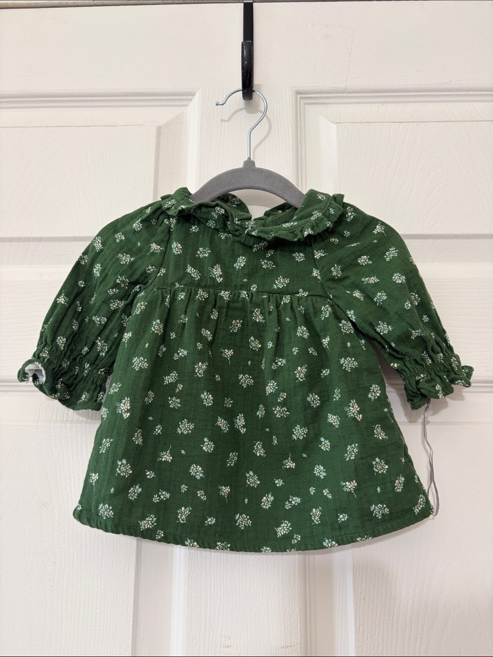 0-3 months Green Floral Ruffle Collar Baby Dress